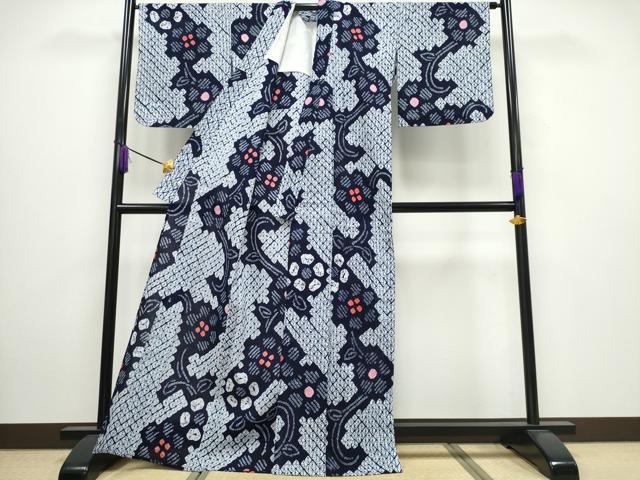 平和屋着物∴夏物 浴衣 有松鳴海絞り 花唐草文 綿 逸品 CABA0428ng