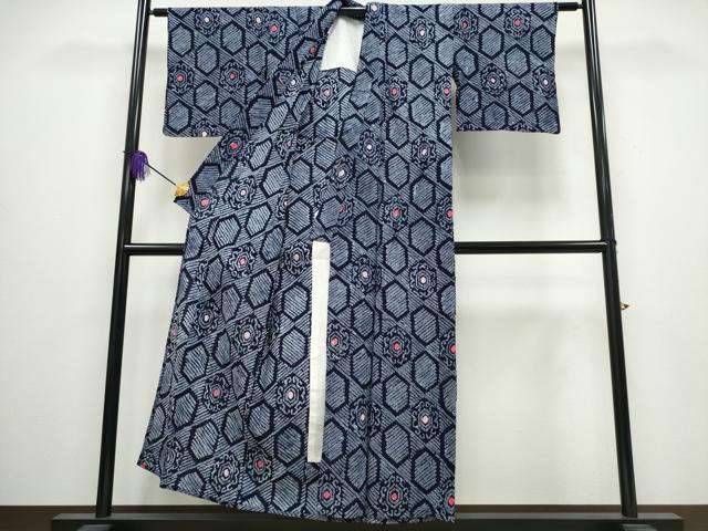 平和屋着物∴夏物 浴衣 有松鳴海絞り 亀甲花文 綿 逸品 CABA0430ng