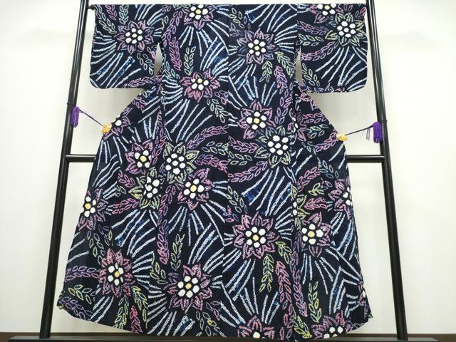 平和屋着物∴夏物 浴衣 有松鳴海絞り 枝垂れ柳花文 綿 逸品 CABA0438ng