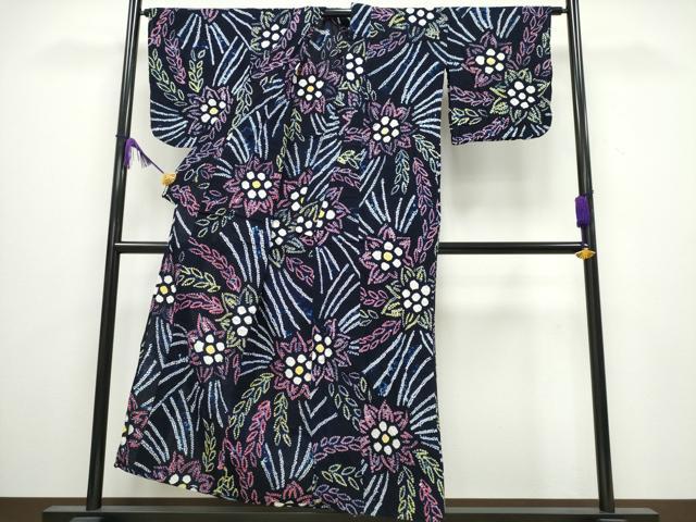 平和屋着物∴夏物 浴衣 有松鳴海絞り 枝垂れ柳花文 綿 逸品 CABA0438ng