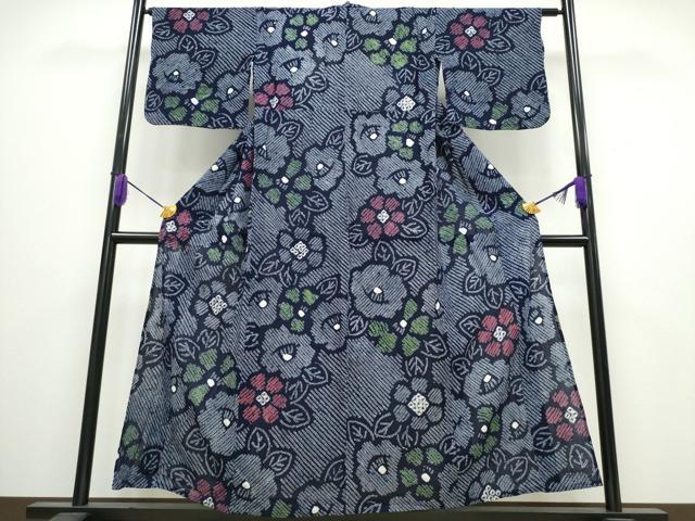 平和屋着物∴夏物 浴衣 有松鳴海絞り 椿花文 綿 逸品 CABA0440ng