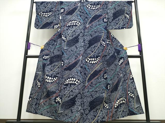 平和屋着物∴夏物 浴衣 有松鳴海絞り 草木花文 金彩 綿 逸品 CABA0451ng