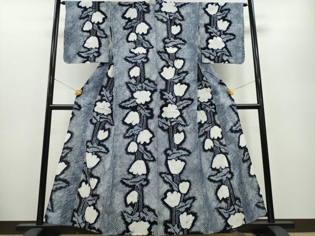 平和屋着物∴夏物 浴衣 有松鳴海絞り 草花文 綿 逸品 CABA0456ng