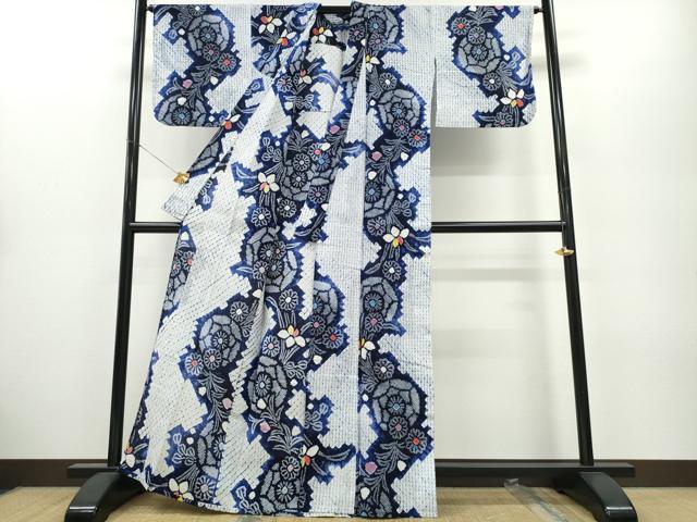 平和屋着物∴夏物 浴衣 有松鳴海絞り 杜若菊文 綿 逸品 CABA0457ng