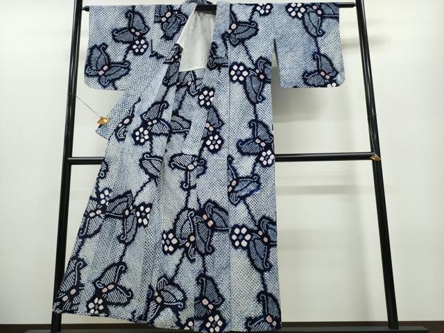 平和屋着物∴夏物 浴衣 有松鳴海絞り 舞蝶花文 綿 逸品 CABA0461ng