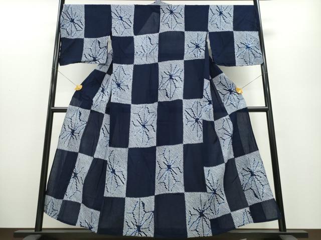 平和屋着物∴夏物 浴衣 有松鳴海絞り 市松麻の葉文様 綿 逸品 CABA0473ng