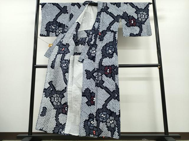 平和屋着物∴夏物 浴衣 有松鳴海絞り 枝牡丹花文 綿 逸品 CABA0483ng