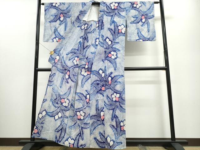 平和屋着物∴夏物 浴衣 有松鳴海絞り 草花文 綿 逸品 CABA0608ng