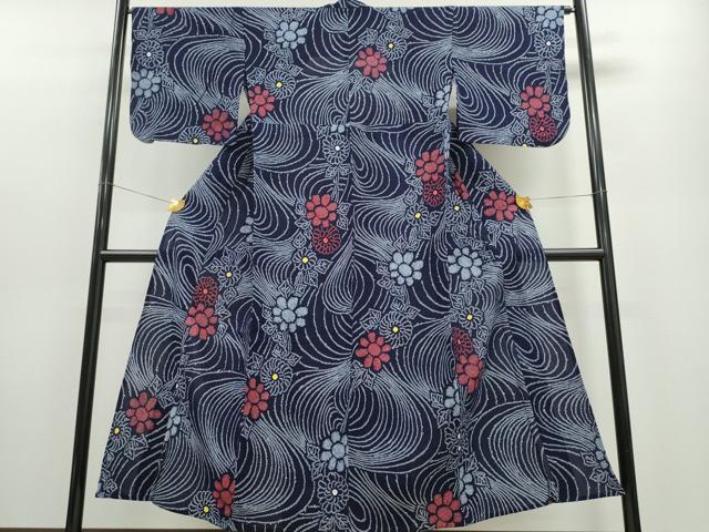 平和屋着物∴夏物 浴衣 有松鳴海絞り 流水舞菊文 綿 逸品 CABA0614ng