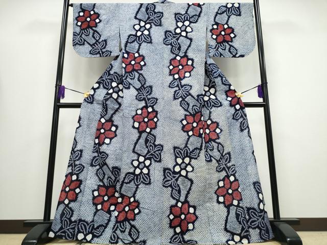 平和屋着物∴夏物 浴衣 有松鳴海絞り 枝花文 綿 逸品 CABA0616ng