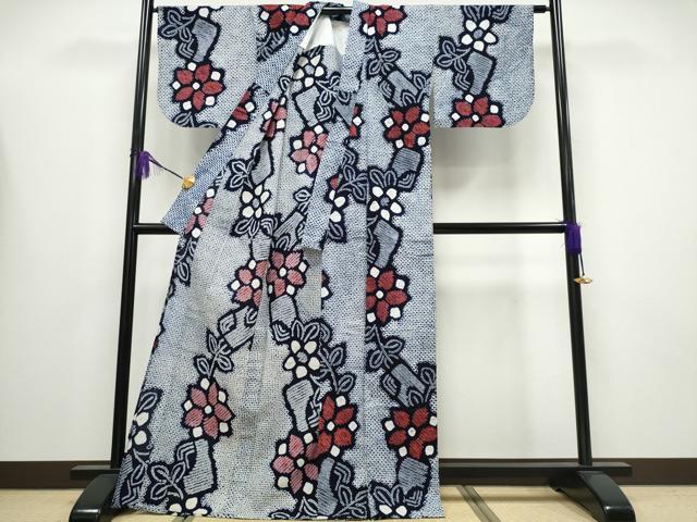 平和屋着物∴夏物 浴衣 有松鳴海絞り 枝花文 綿 逸品 CABA0616ng