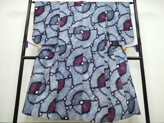 平和屋着物∴夏物　浴衣　有松鳴海絞り　扇吉祥文　綿　逸品　CABA0619ng 平和屋着物∴夏物 浴衣 有松鳴海絞り 扇吉祥文 綿 逸品 CABA0619ng