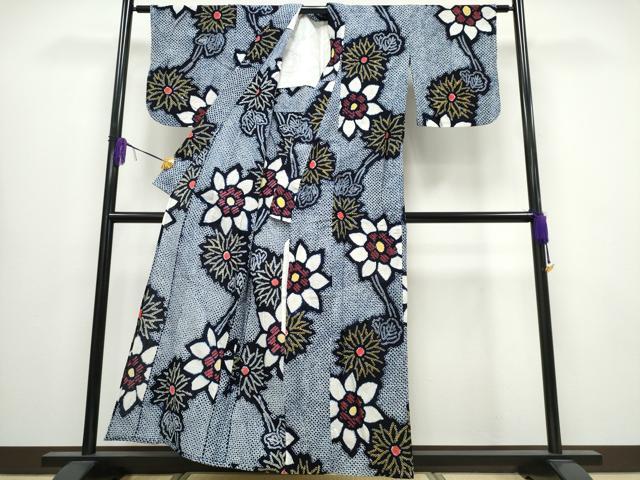 平和屋着物∴夏物 浴衣 有松鳴海絞り 枝菊文 綿 逸品 CABA0620ng