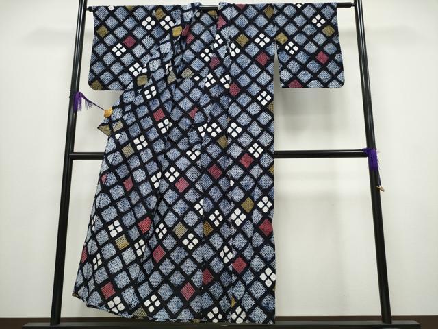 平和屋着物∴夏物 浴衣 有松鳴海絞り 花菱文 綿 逸品 CABA0632ng