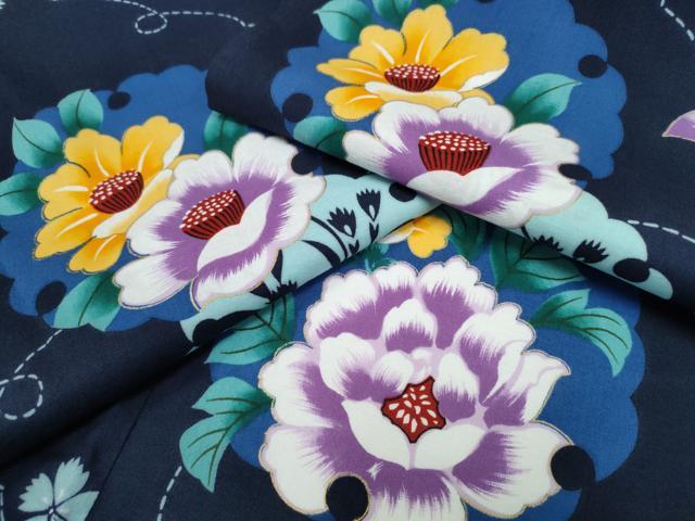 平和屋着物∴夏物　浴衣　雪輪花文　金彩　綿　逸品　CABA0645ng 平和屋着物∴夏物 浴衣 雪輪花文 金彩 綿 逸品 CABA0645ng