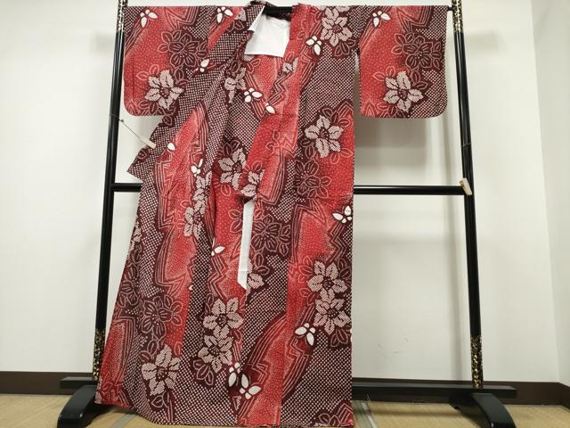 平和屋着物∴夏物 浴衣 有松鳴海絞り 流水舞蝶花文 綿 逸品 CABA0665ng