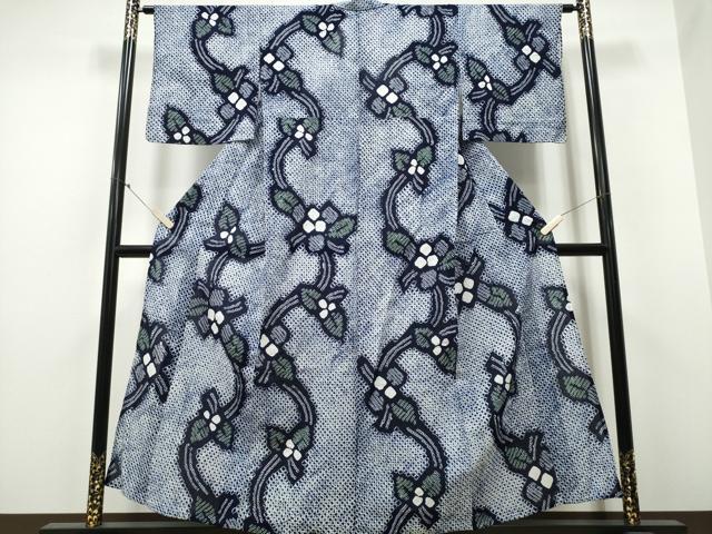 平和屋着物∴夏物 浴衣 有松鳴海絞り 枝花文 綿 逸品 CABA0667ng