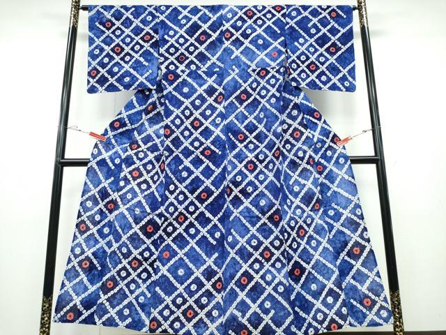 平和屋着物∴夏物 浴衣 有松鳴海絞り 霞菱吉祥文 綿 逸品 CABA0698ng