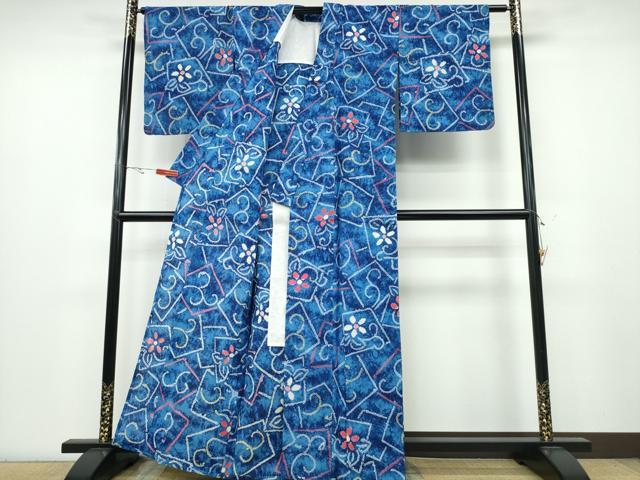 平和屋着物∴夏物 浴衣 有松鳴海絞り 色紙花唐草文 綿 逸品 CABA0723ng