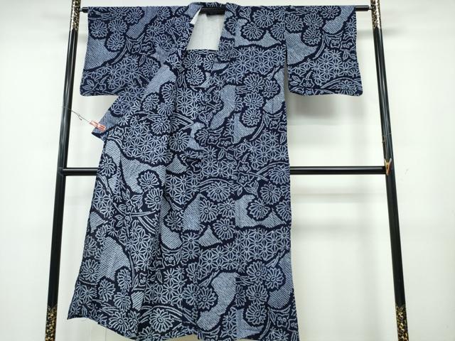 平和屋着物∴夏物 浴衣 有松鳴海絞り 枝菊麻の葉文様 綿 逸品 CABA0739ng
