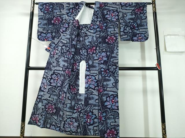 平和屋着物∴夏物 浴衣 有松鳴海絞り エ霞草花文 綿 逸品 CABA0745ng