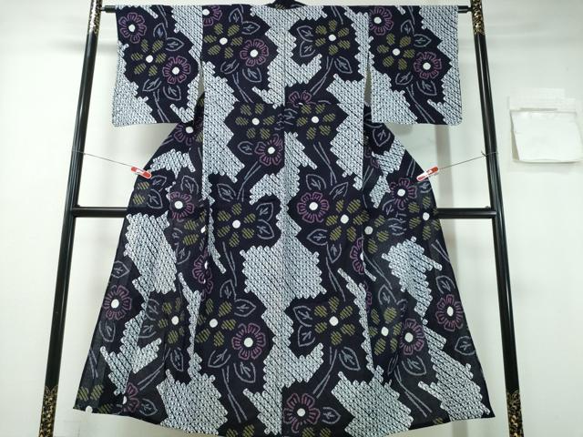 平和屋着物∴夏物 浴衣 有松鳴海絞り 枝花文 綿 逸品 CABA0746ng