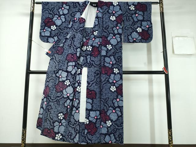 平和屋着物∴夏物 浴衣 有松鳴海絞り 青海波蔦の葉文 綿 逸品 CABA0753ng