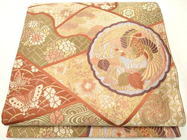 平和屋着物●六通柄袋帯 唐織 鳳凰草花文 金糸 正絹 逸品 CABA0814hy