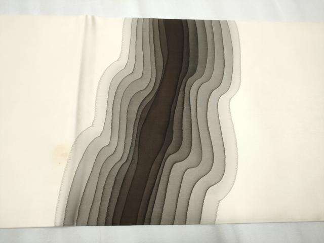 平和屋着物●染色作家 斉藤三才 塩瀬 九寸開き名古屋帯 霞文 正絹 逸品 CABE0321hy
