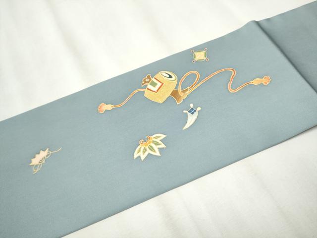 平和屋着物●塩瀬 九寸名古屋帯 玩具文 金彩 正絹 逸品 CABA0903hy