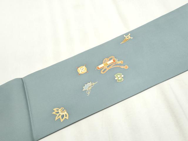 平和屋着物●塩瀬 九寸名古屋帯 玩具文 金彩 正絹 逸品 CABA0903hy