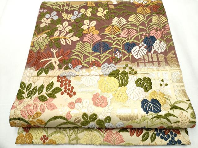 平和屋着物●六通柄袋帯 唐織 草花文 金糸 正絹 逸品 CABA0917hy