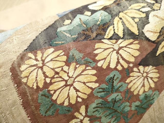 平和屋着物▽スリーシーズン 春夏秋 つけ帯 すくい織 飛鶴草花文 金銀糸 正絹 逸品 CABA0949hy