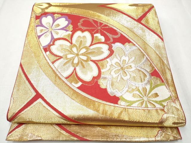 平和屋着物●六通柄袋帯 舞桜文 金銀糸 正絹 逸品 CABA1026hy