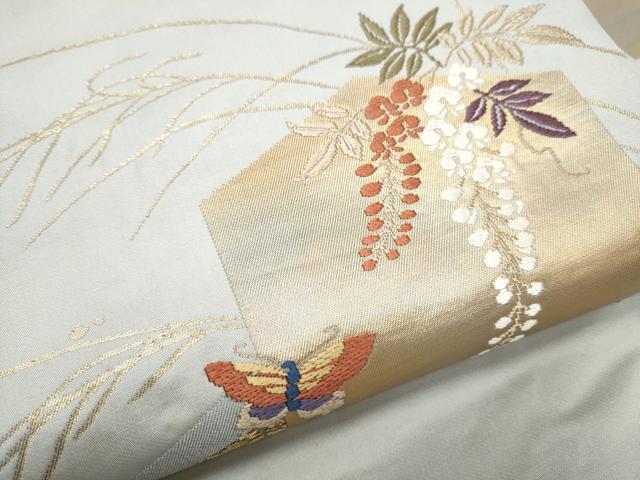 平和屋着物●九寸名古屋帯 唐織 亀甲花蝶文 金糸 正絹 逸品 CABA1054hy