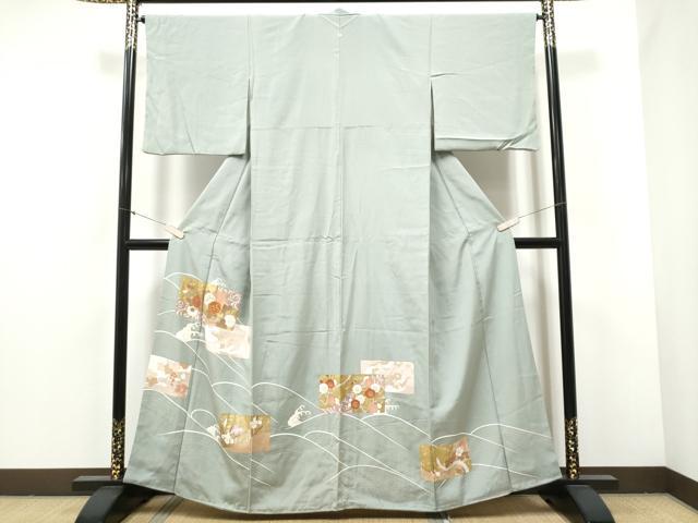 平和屋着物●豪華色留袖 駒刺繍 色紙重ね飛鶴草花文 金彩 正絹 逸品 CABA1196hy