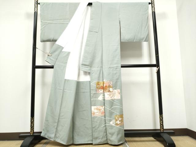 平和屋着物●豪華色留袖 駒刺繍 色紙重ね飛鶴草花文 金彩 正絹 逸品 CABA1196hy