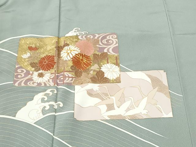 平和屋着物●豪華色留袖 駒刺繍 色紙重ね飛鶴草花文 金彩 正絹 逸品 CABA1196hy