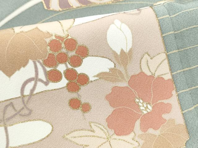 平和屋着物●豪華色留袖 駒刺繍 色紙重ね飛鶴草花文 金彩 正絹 逸品 CABA1196hy