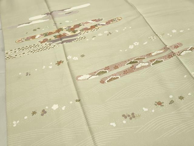 平和屋着物●訪問着 駒刺繍 立波エ霞花文 金彩 正絹 逸品 CABA1214gh