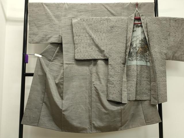 平和屋着物●男性 紬 髭紬羽織セット 霞文 薄墨色 正絹 逸品 CABA1331gh
