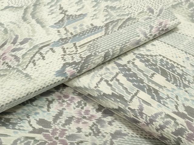 平和屋着物●本場大島紬 白大島 風景花文 正絹 逸品 CABA1381gh