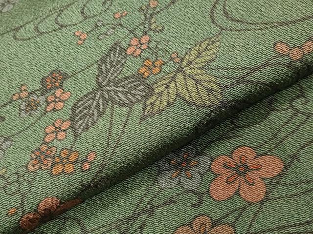 平和屋着物●上質な小紋 型染め 流水花唐草文 鬼しぼ縮緬 正絹 逸品 CABA1488gh