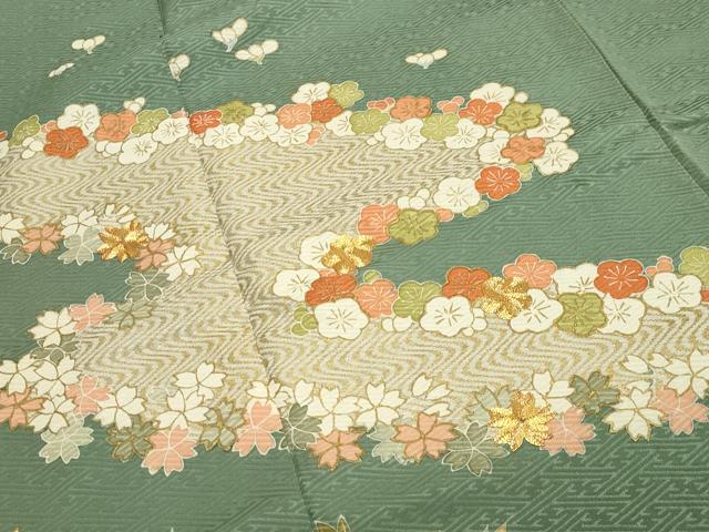 平和屋着物●訪問着 駒刺繍 流水草花文 金彩 正絹 逸品 CABA1525gh