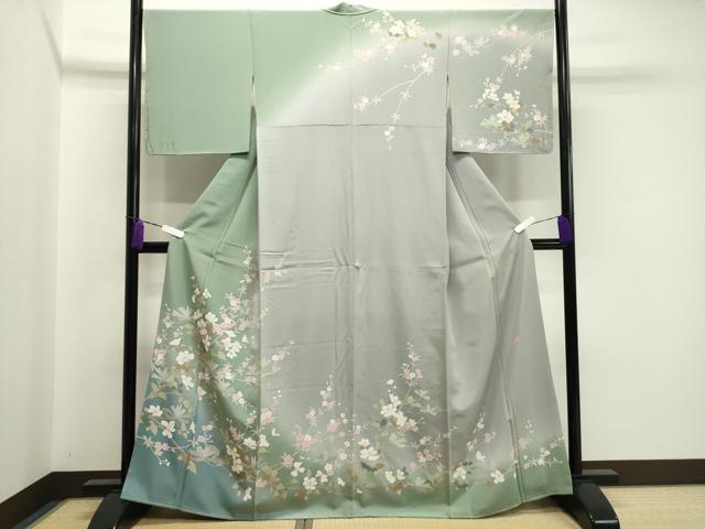 平和屋着物●訪問着 友禅 作家物 枝花文 暈し染め 正絹 逸品 未使用 CABA1533gh