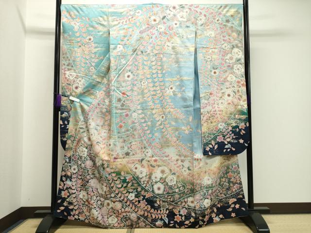 平和屋着物●豪華振袖 辻が花 絞り 暈し染め 金彩 銀通し地 正絹 逸品 CABA1535gh