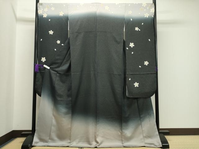 平和屋着物●二代目清次郎 手描き 振袖 舞桜文 暈し染め 金彩 金通し地 正絹 逸品 CABA1536gh