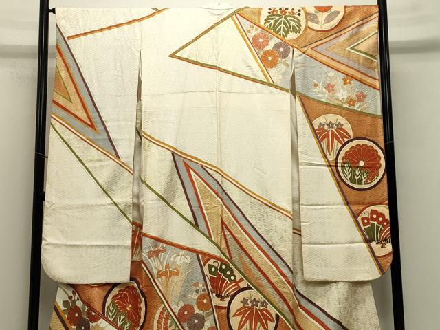 平和屋着物●豪華振袖 駒刺繍 飛鳥花丸文 金彩 正絹 逸品 CABA1557gh