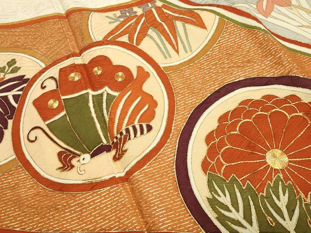 平和屋着物●豪華振袖 駒刺繍 飛鳥花丸文 金彩 正絹 逸品 CABA1557gh