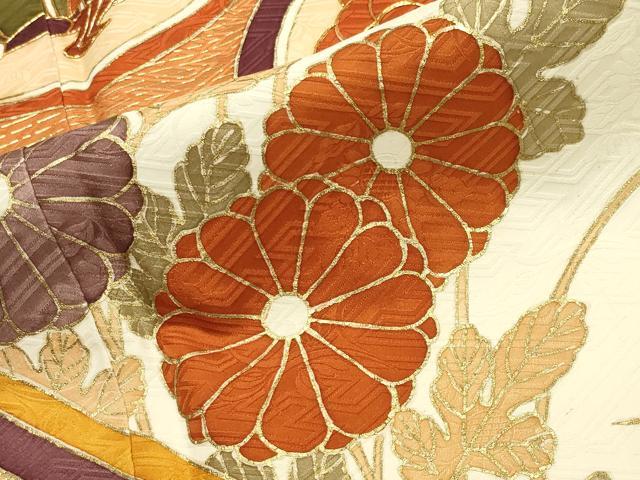 平和屋着物●豪華振袖 駒刺繍 飛鳥花丸文 金彩 正絹 逸品 CABA1557gh